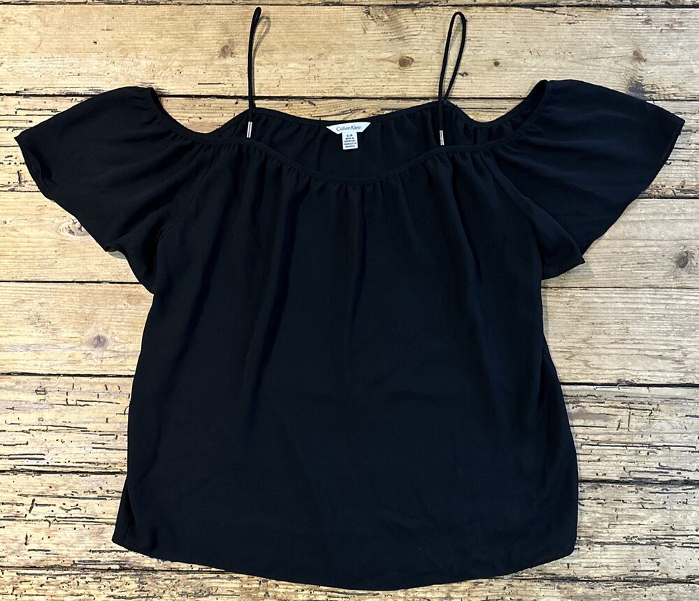 Calvin Klein Women’s Black Cold Shoulder Blouse Size S NWOT